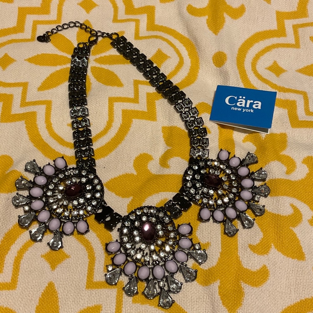 Black and Purple Medallion Necklace with Ornate Design